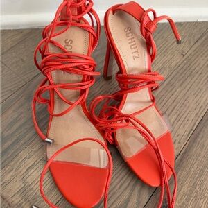 NWT SCHUTZ strappy Women's Vibrant Red Lace-Up Heels